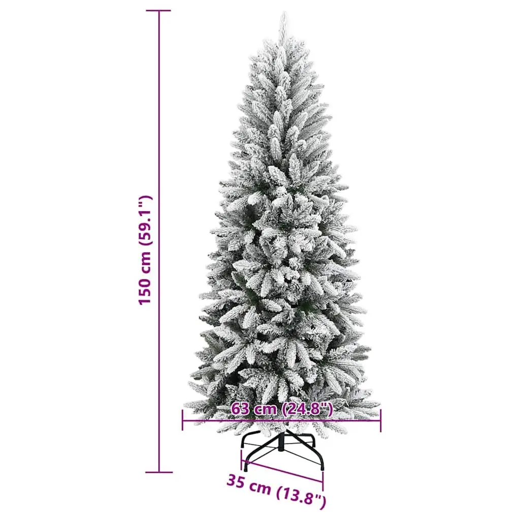 150cm White Flocked Artificial Christmas Tree with Hinged Branches for Realistic Holiday Decoration