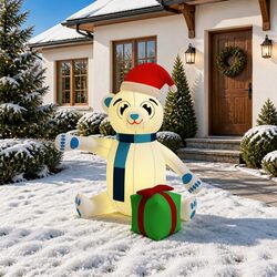 Christmas Inflatable Teddy Bear 240cm LED Yard Decoration Outdoor Festival