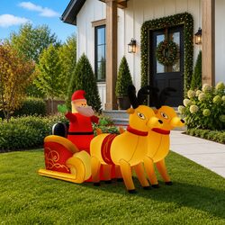 Christmas Inflatable Santa and Reindeer Yard Decoration LED Outdoor Holiday