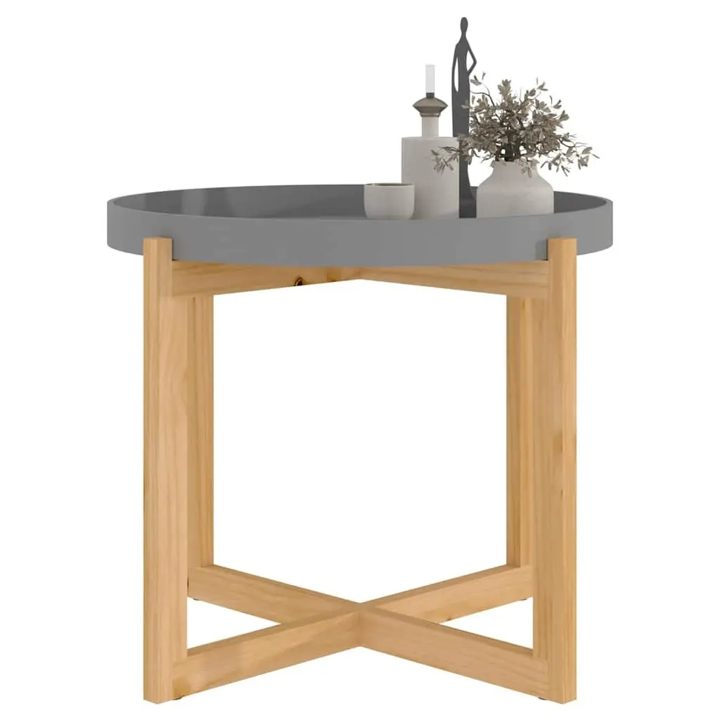 Grey Coffee Table Engineered Wood 53x53x43.5cm Solid Pinewood Feet Accent Side