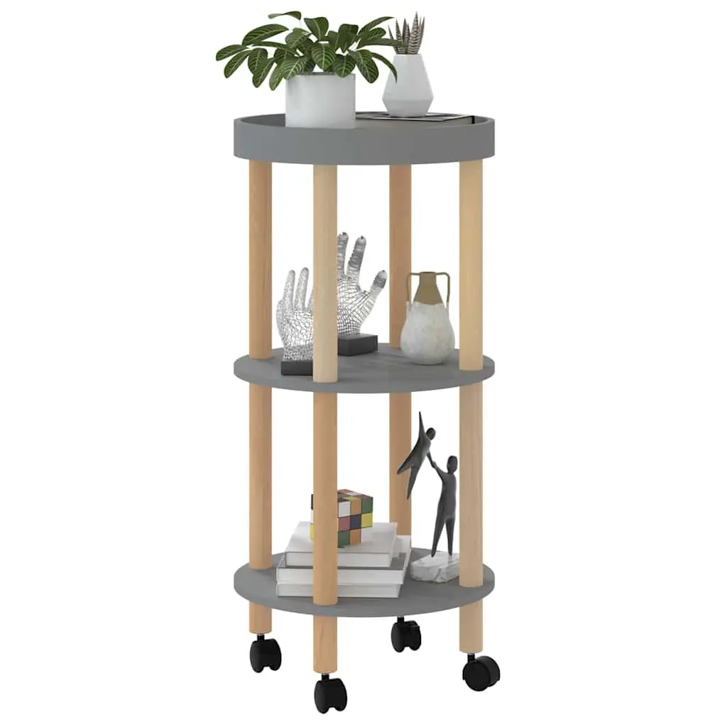 3-Tier Kitchen Trolley Grey Engineered Wood Storage Cart with Lockable Wheels