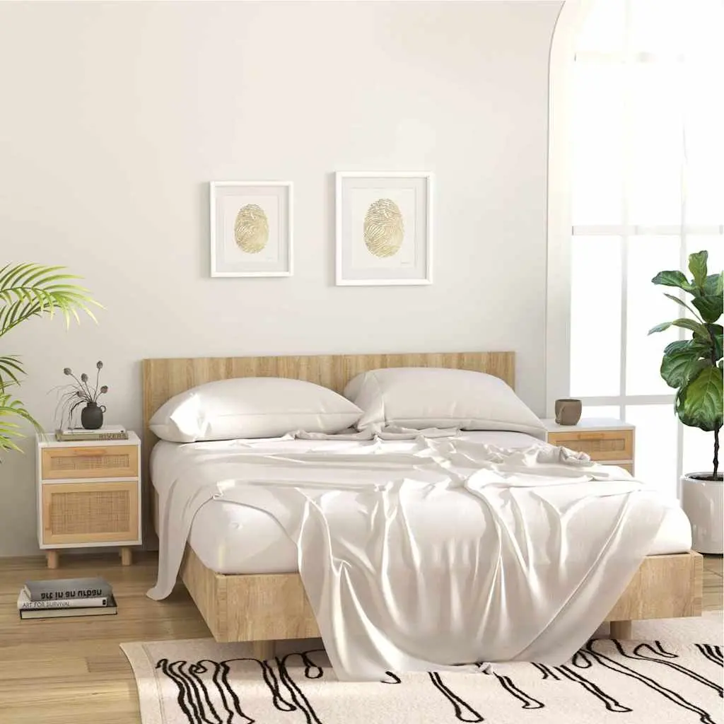Bedside Cabinet with Rattan Weaving