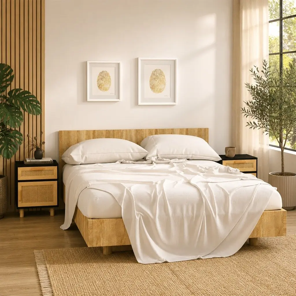 Bedside Cabinet Black Solid Pine Wood Rattan Nightstand Storage Drawer 2 Pcs