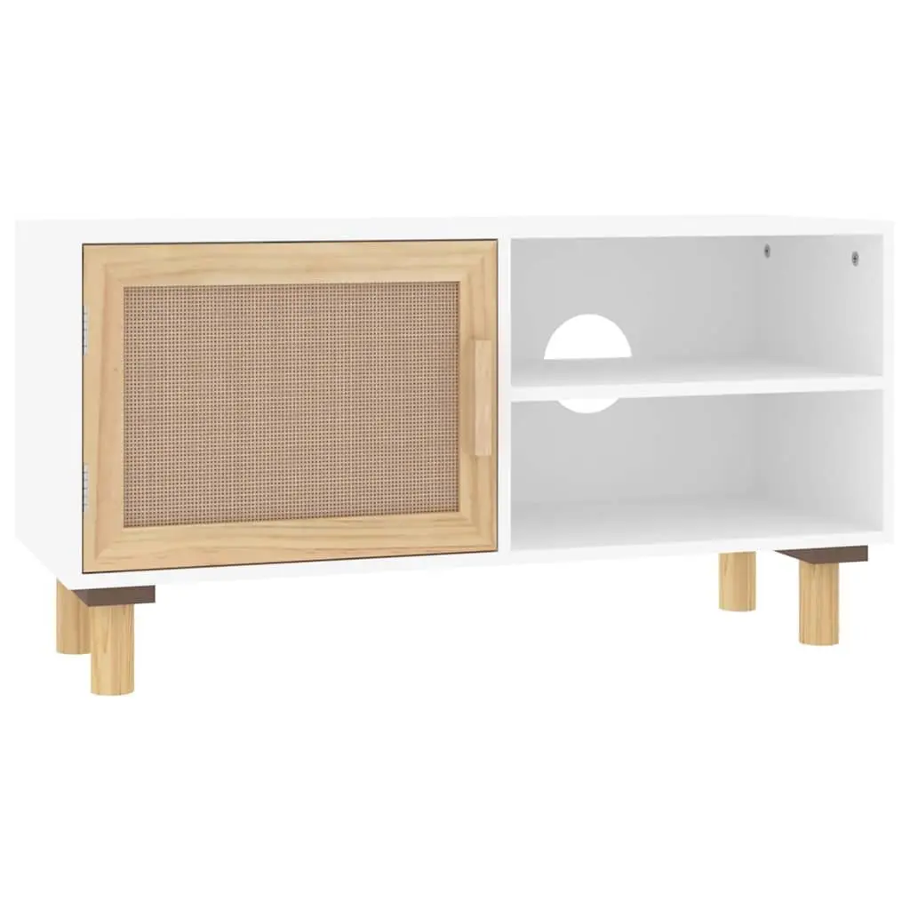 TV Cabinet White Rattan Door 80 x 30 x 40 cm