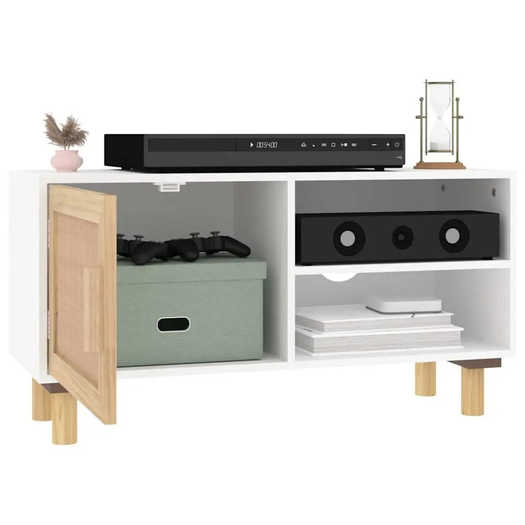 TV Cabinet White Rattan Door 80 x 30 x 40 cm