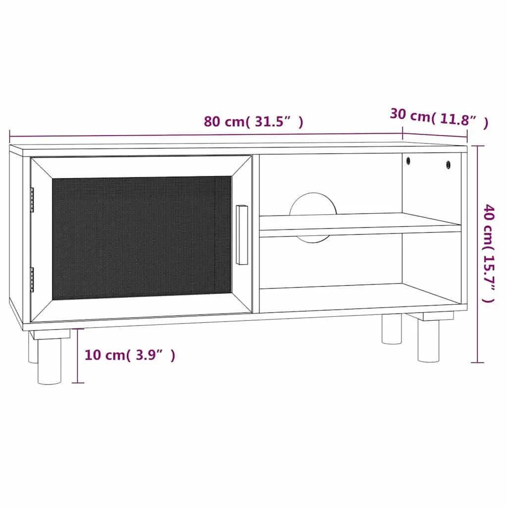 TV Cabinet White Rattan Door 80 x 30 x 40 cm