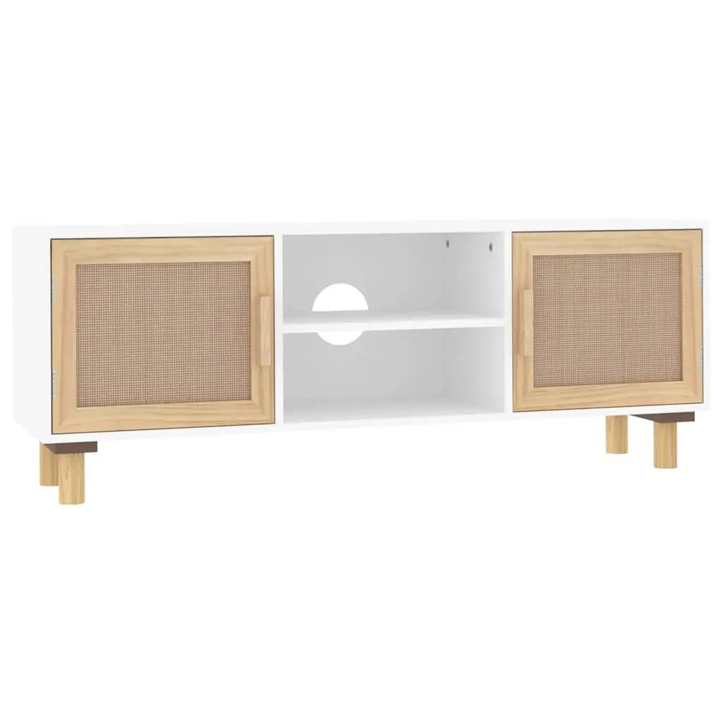 TV Cabinet White 105x30x40 cm Storage Unit with Rattan Door Compartments