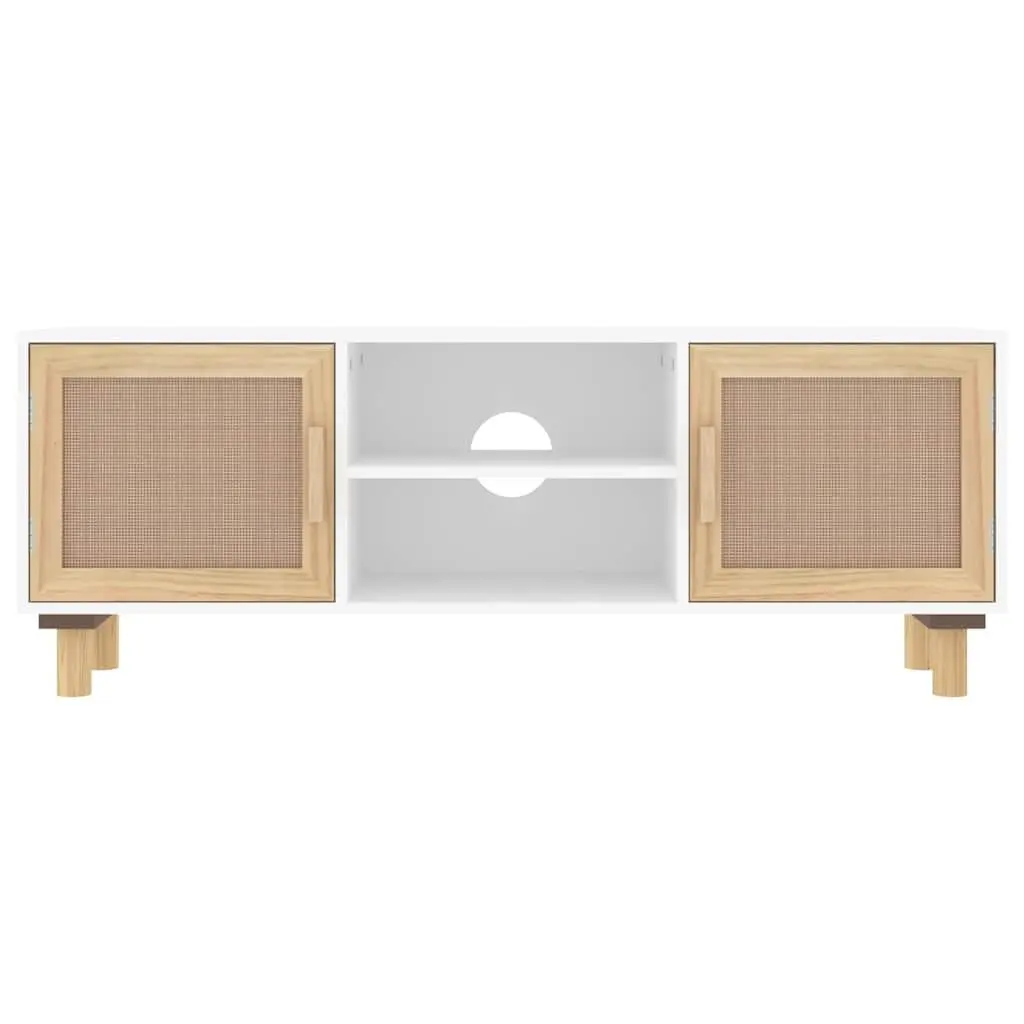 TV Cabinet White 105x30x40 cm Storage Unit with Rattan Door Compartments