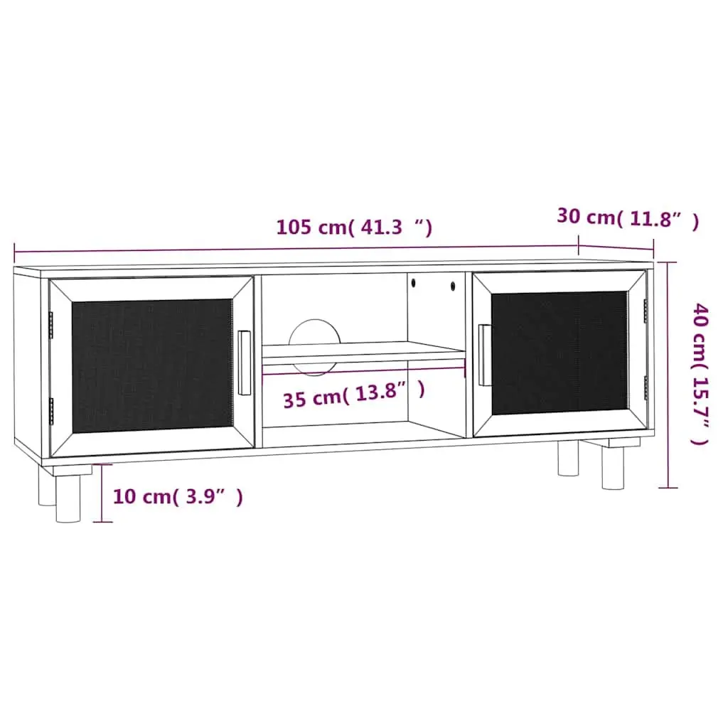 TV Cabinet White 105x30x40 cm Storage Unit with Rattan Door Compartments