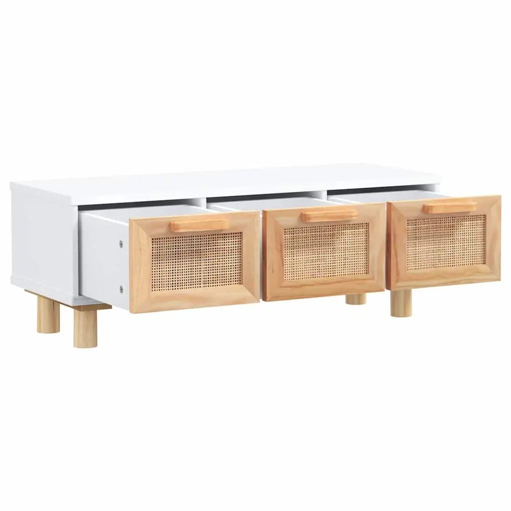 Coffee Table White 80x40x30cm 3 Drawers Rattan Weaving Storage Side Table