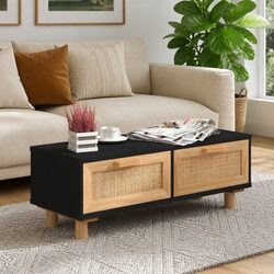 Friendly Black Coffee Table with Rattan Drawers for You