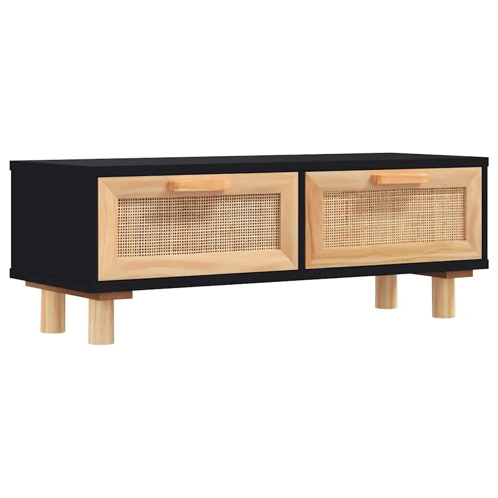 Coffee Table Black Rattan Weaving Storage Drawers 80L x 40W x 30H cm