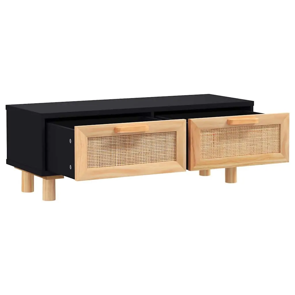Coffee Table Black Rattan Weaving Storage Drawers 80L x 40W x 30H cm