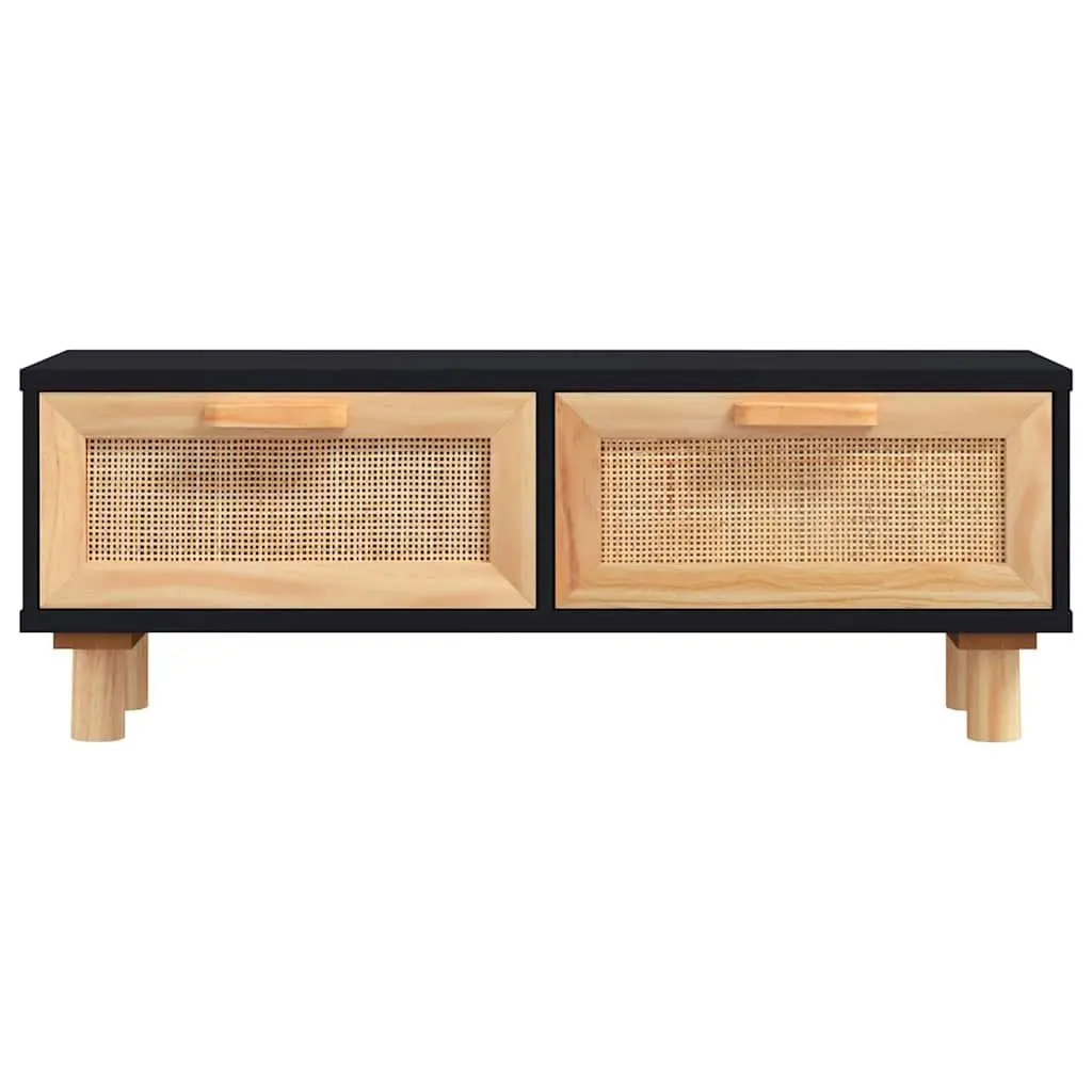 Coffee Table Black Rattan Weaving Storage Drawers 80L x 40W x 30H cm