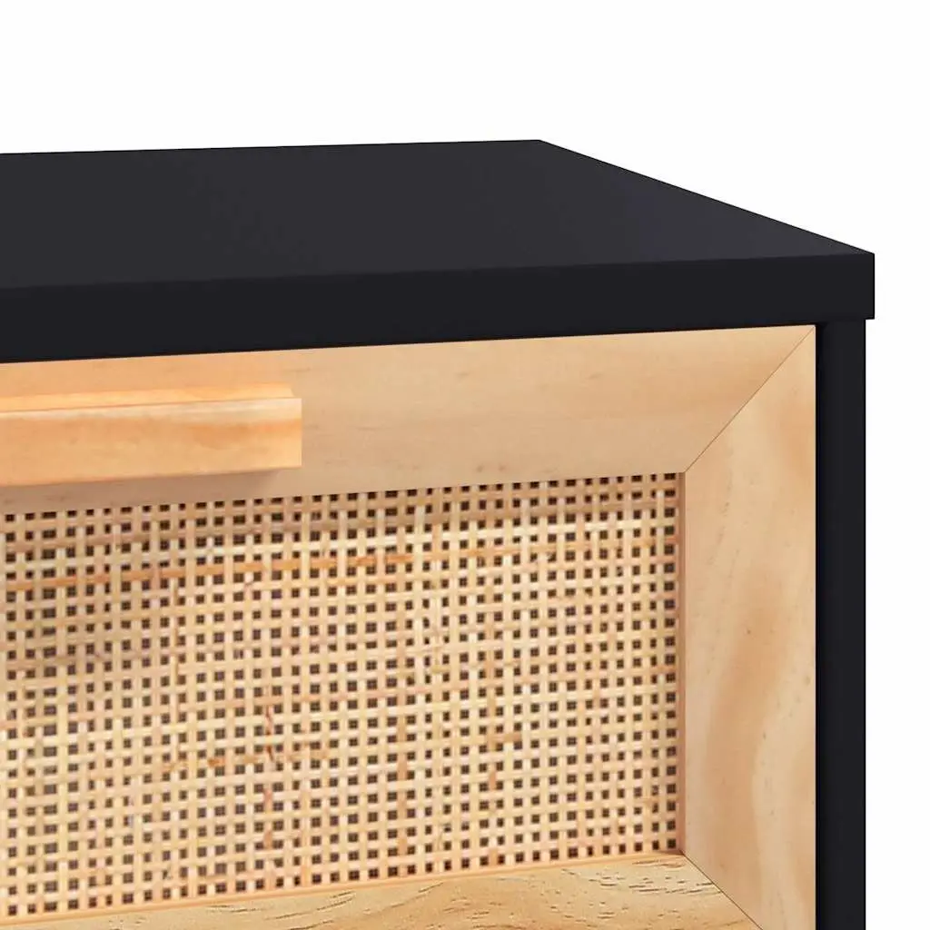 Coffee Table Black Rattan Weaving Storage Drawers 80L x 40W x 30H cm