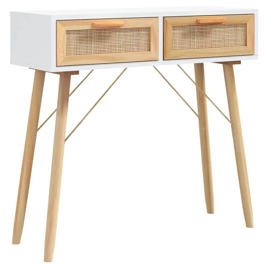 Console Table White 80x30x75 cm Entryway End Table Solid Wood Pine Rattan