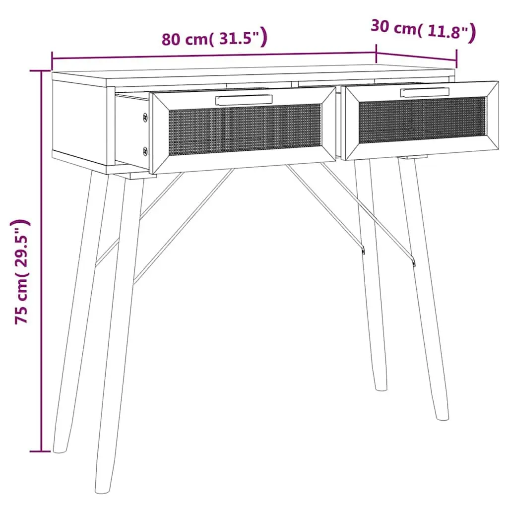 Console Table White 80x30x75 cm Entryway End Table Solid Wood Pine Rattan