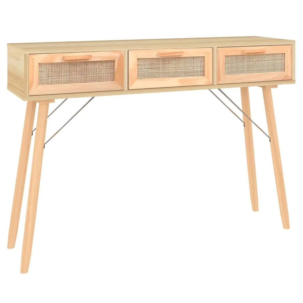 Console Table Brown End Table with Storage Drawers Rattan Weaving Design