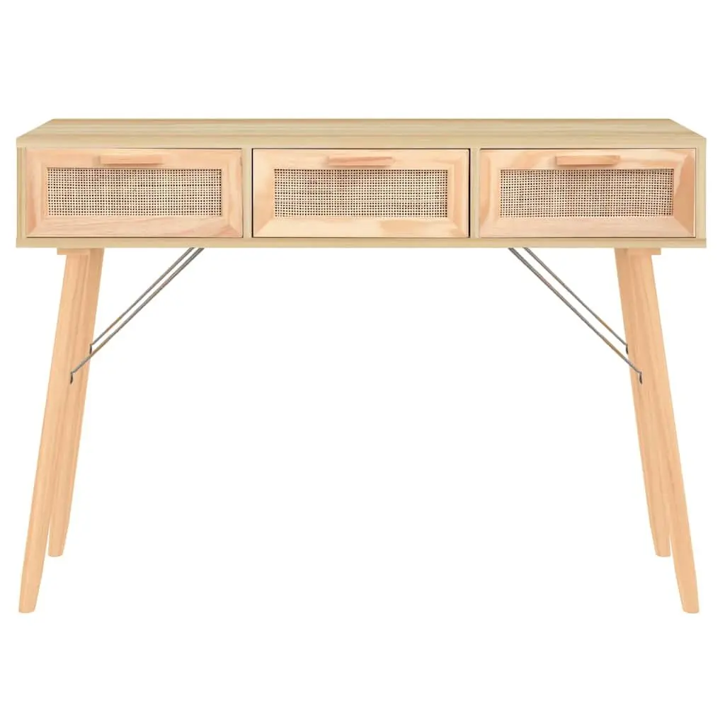 Console Table Brown End Table with Storage Drawers Rattan Weaving Design