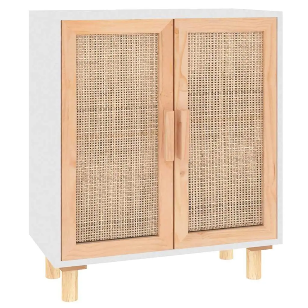 Sideboard White 60x30x70 cm Storage Cabinet with Rattan Door Design Furniture