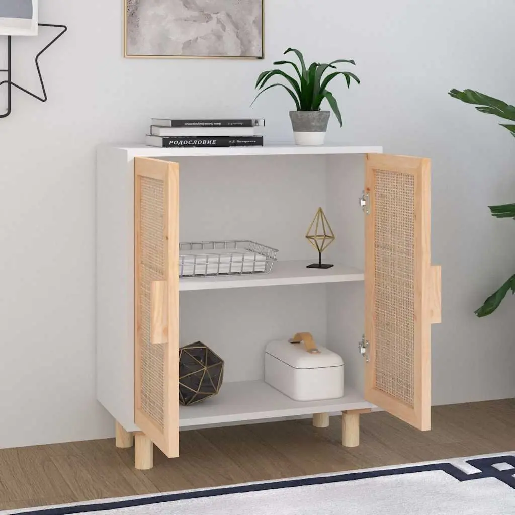 Sideboard White 60x30x70 cm Storage Cabinet with Rattan Door Design Furniture