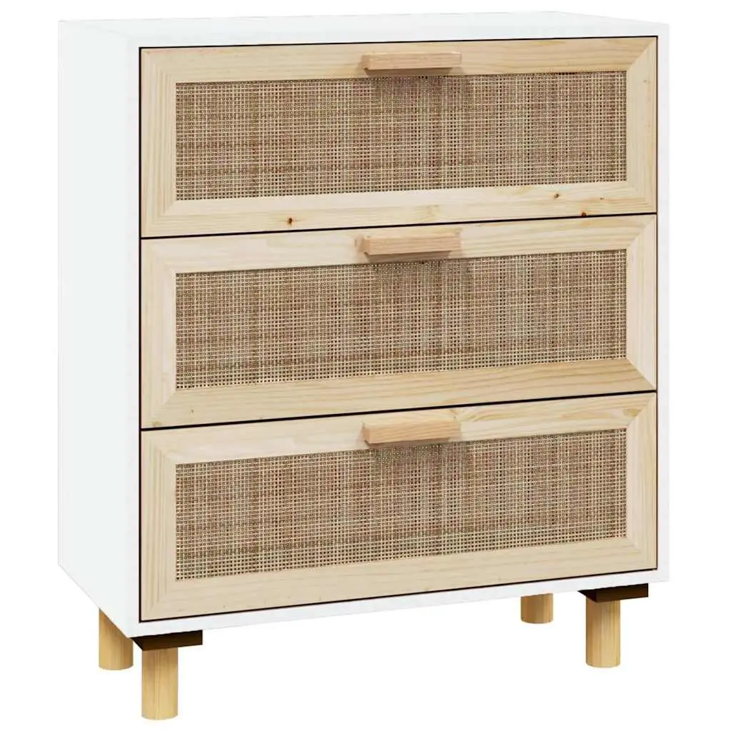 Sideboard White 60x30x70 cm Storage Cabinet with Drawers and Rattan Weaving