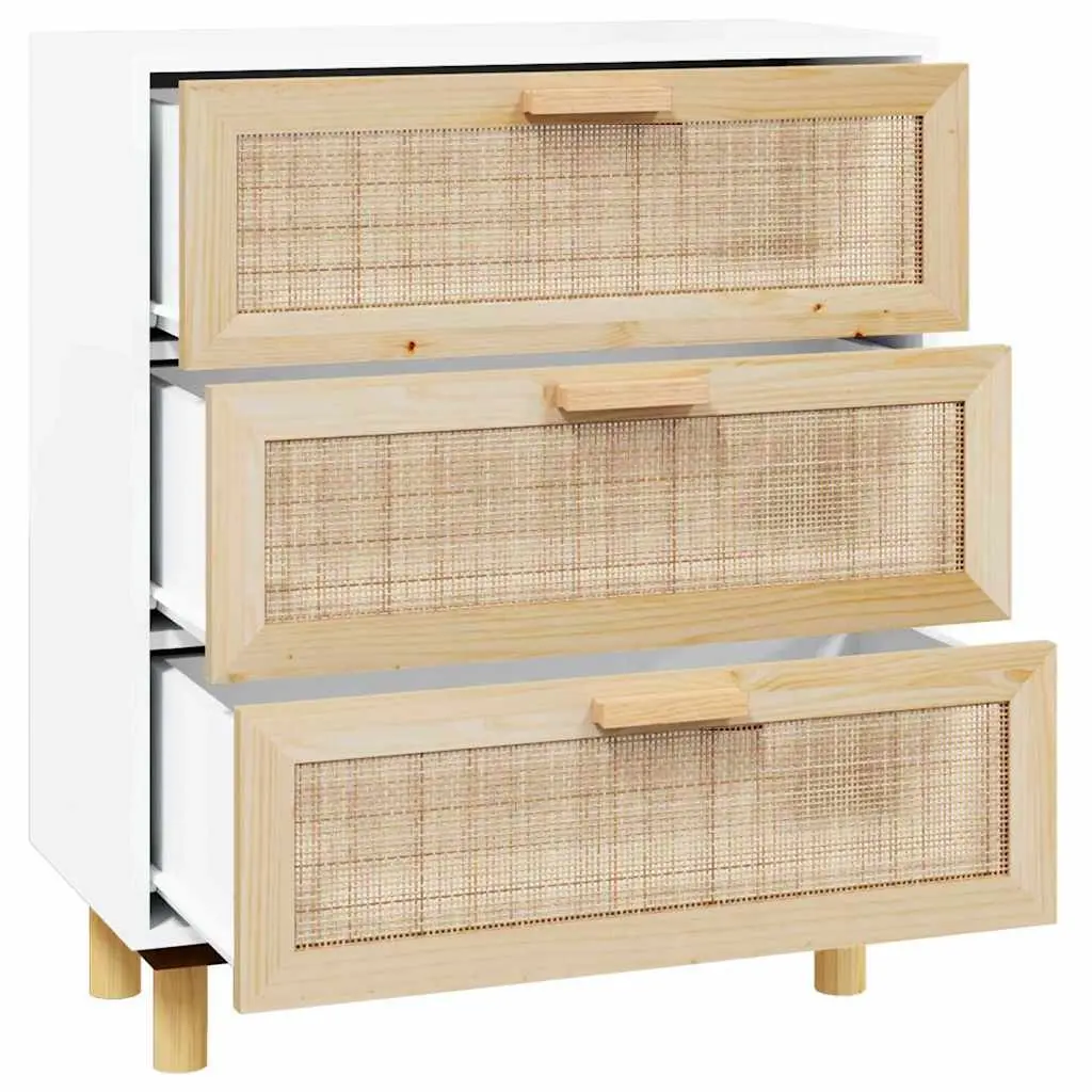 Sideboard White 60x30x70 cm Storage Cabinet with Drawers and Rattan Weaving
