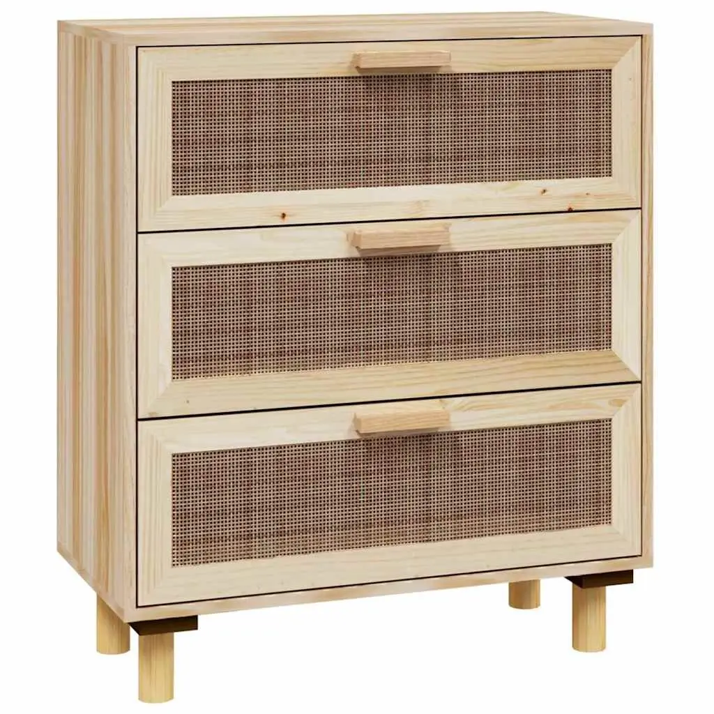 Sideboard Cabinet Brown Rattan Weaving 60x30x70cm 3 Drawers