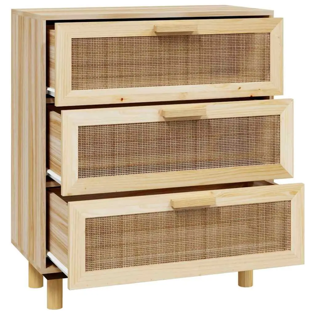 Sideboard Cabinet Brown Rattan Weaving 60x30x70cm 3 Drawers