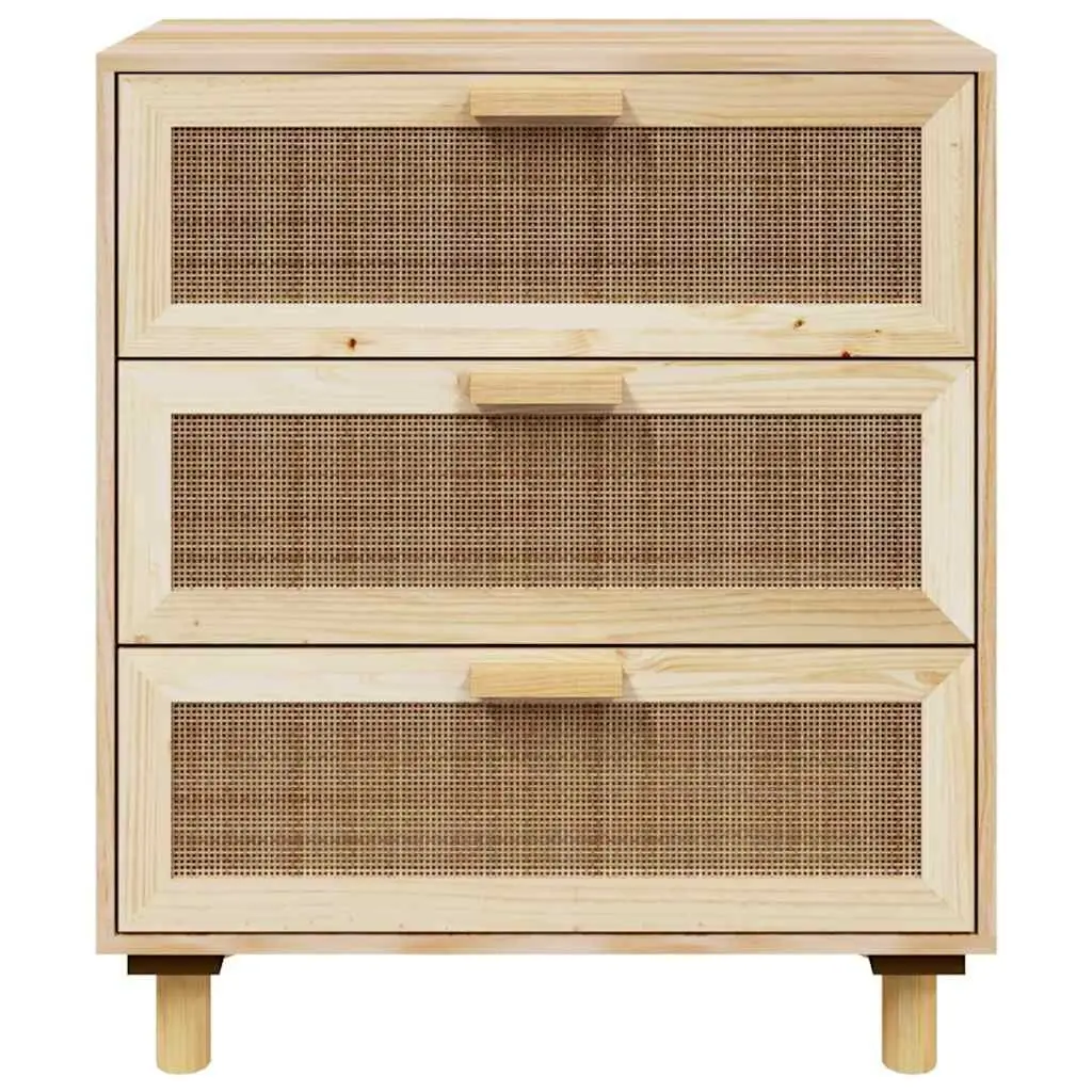 Sideboard Cabinet Brown Rattan Weaving 60x30x70cm 3 Drawers