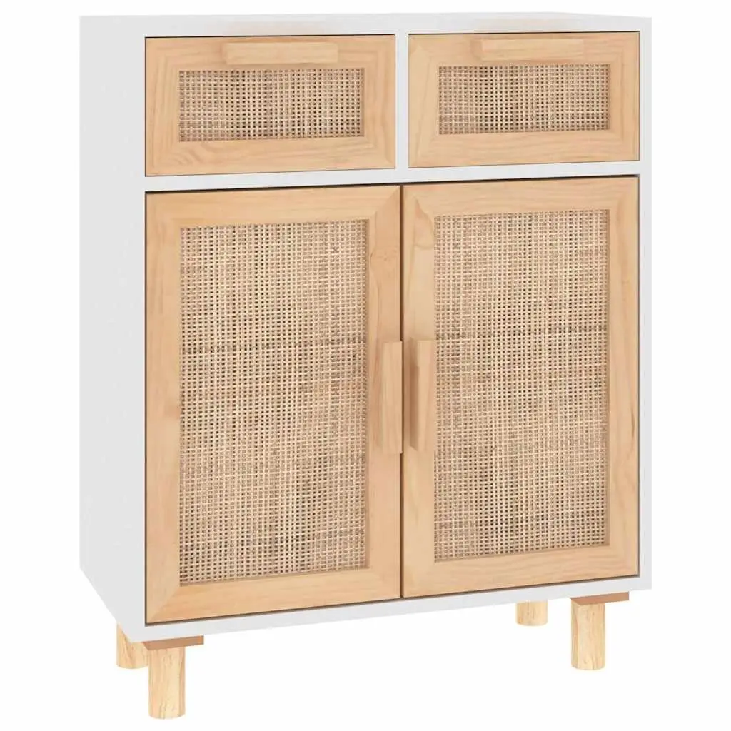 Sideboard Cabinet White Rattan Door 2 Drawers 60W x 30D x 75H cm