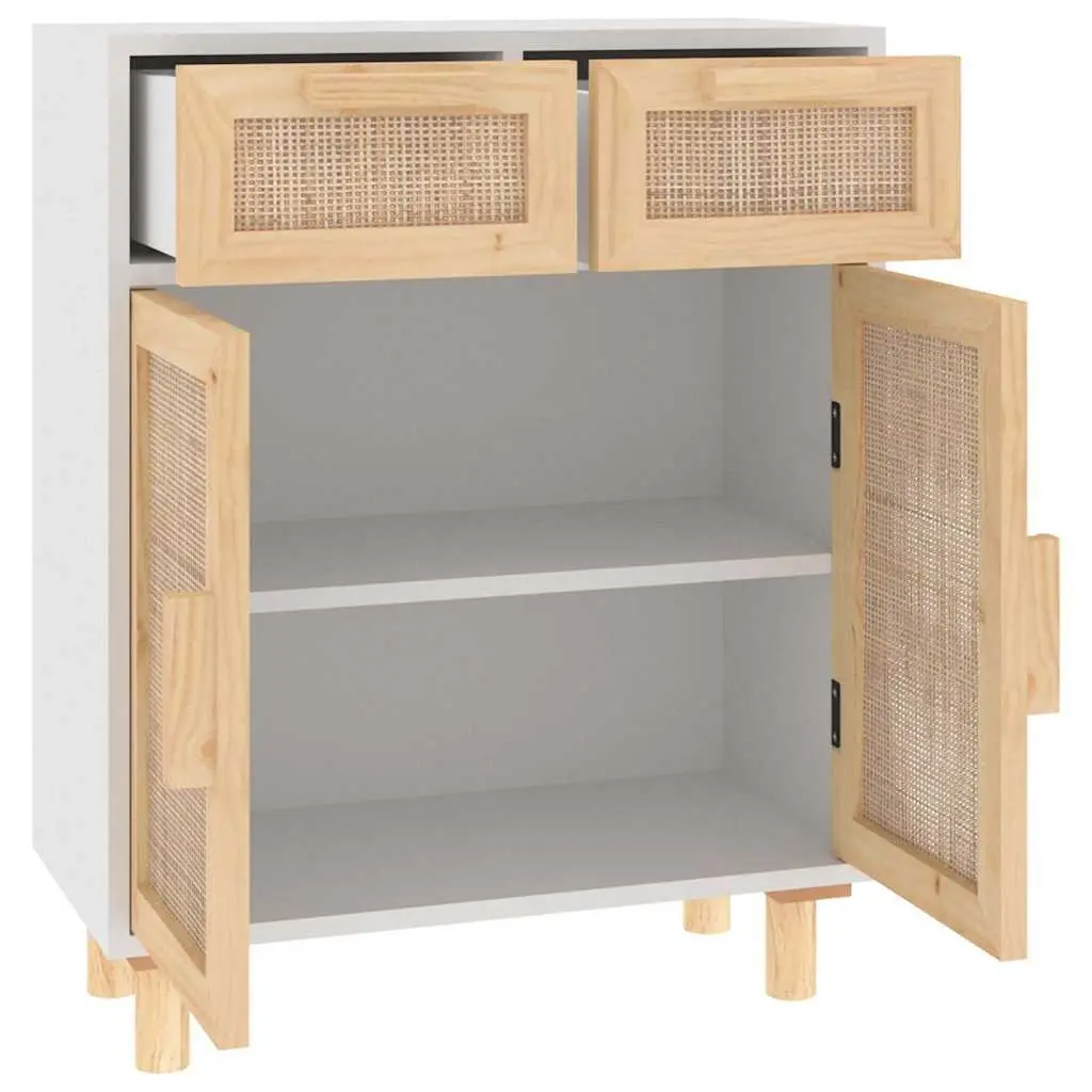 Sideboard Cabinet White Rattan Door 2 Drawers 60W x 30D x 75H cm