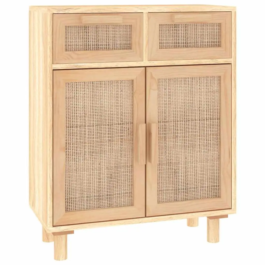 Sideboard Cabinet Brown Natural Rattan Weaving 60x30x75cm Solid Wood Pine