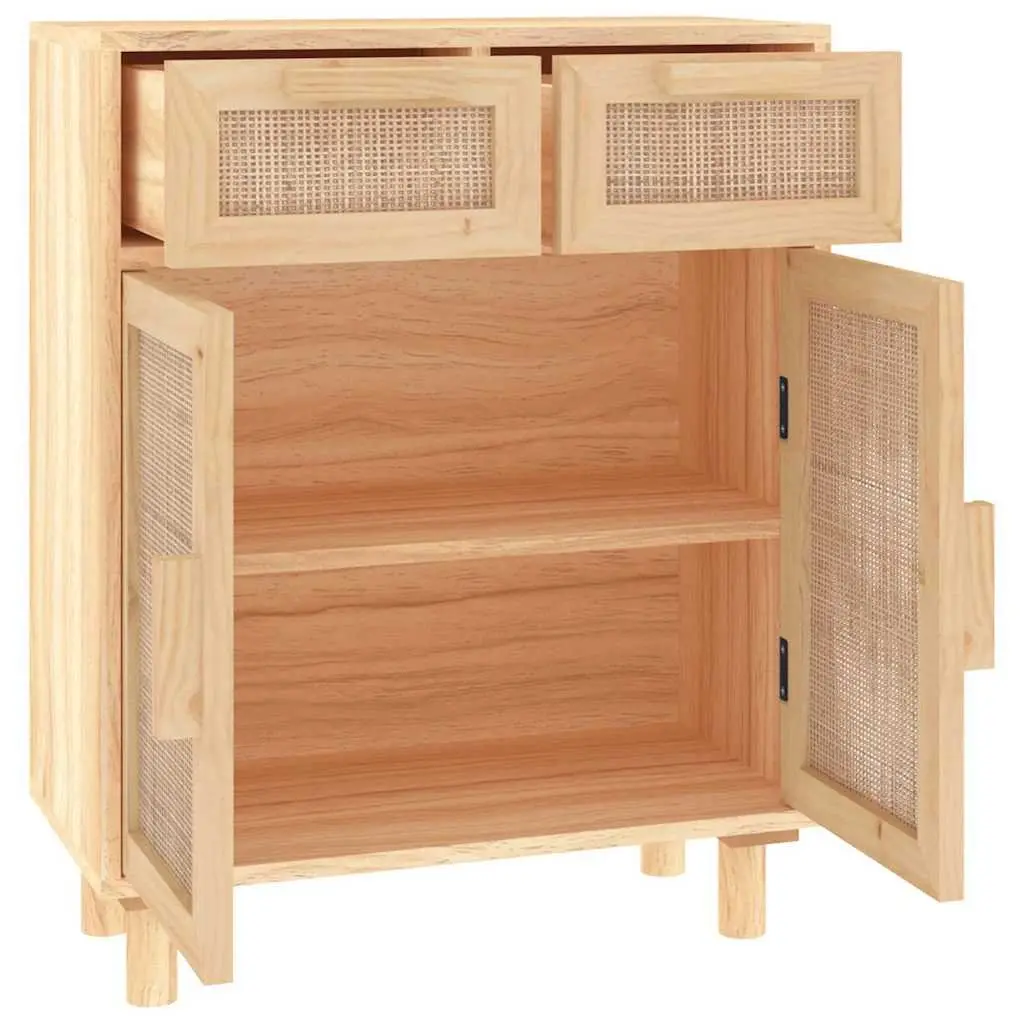 Sideboard Cabinet Brown Natural Rattan Weaving 60x30x75cm Solid Wood Pine