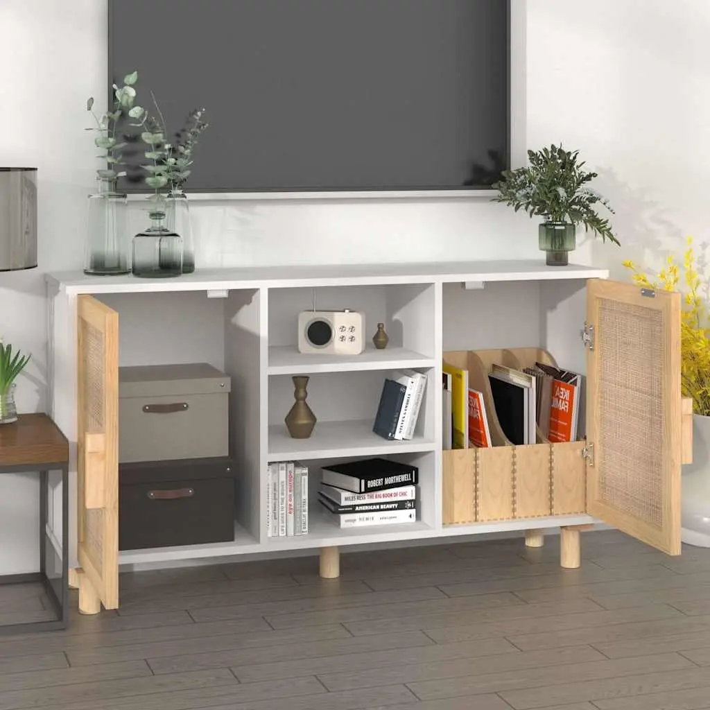 Sideboard White Rattan Door 105x30x60cm 5 Compartments