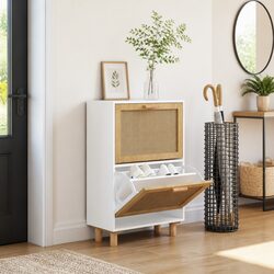 Your New Favorite Shoe Cabinet in White and Rattan