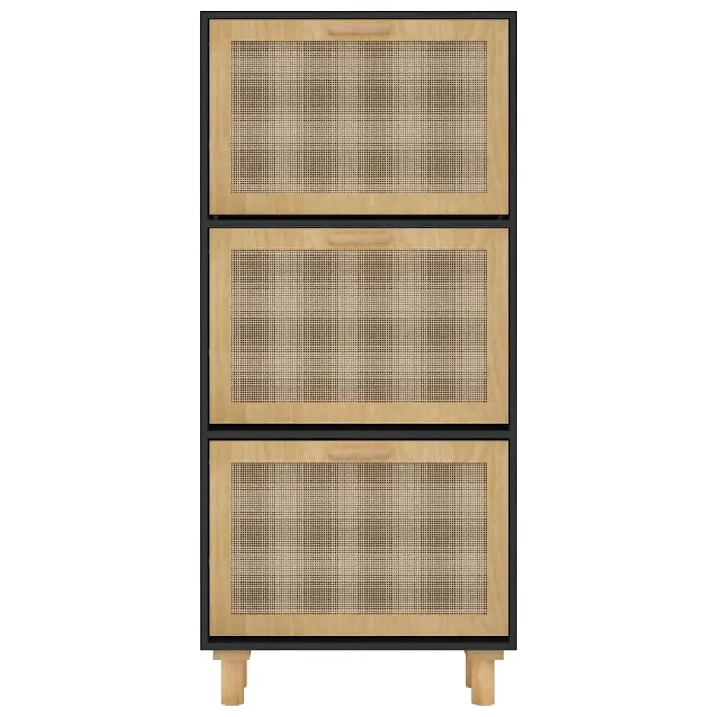 Shoe Cabinet Storage Organiser Black Scandinavian Design 3 Drawer Rattan Weaving
