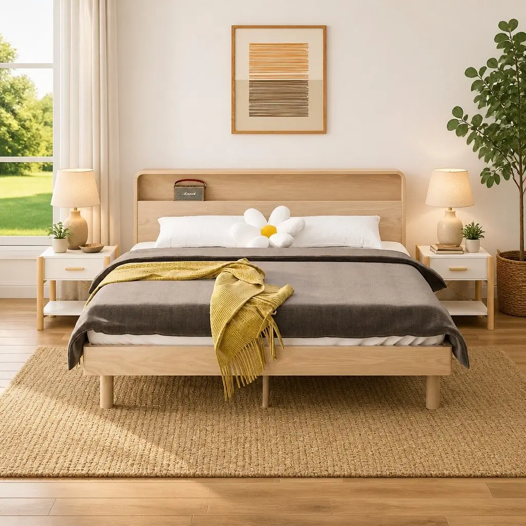 White Engineered Wood Nightstand Set of 2 Cabinet Storage Bedside Tables 42x38x45cm
