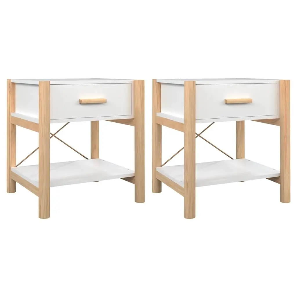 White Engineered Wood Nightstand Set of 2 Cabinet Storage Bedside Tables 42x38x45cm