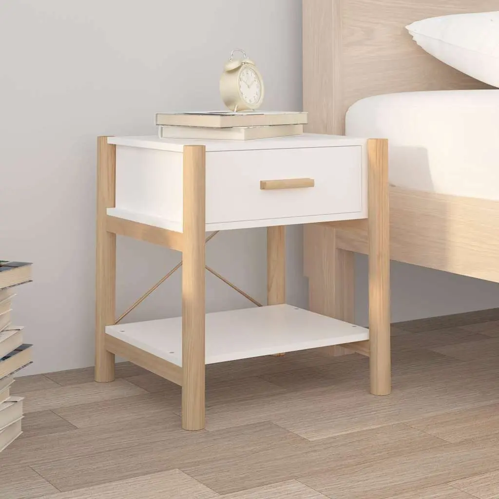 White Engineered Wood Nightstand Set of 2 Cabinet Storage Bedside Tables 42x38x45cm