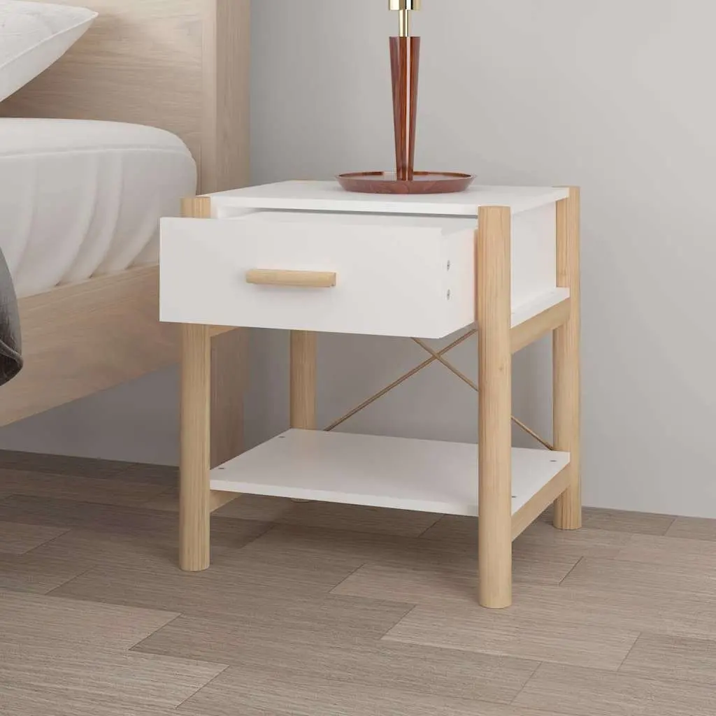 White Engineered Wood Nightstand Set of 2 Cabinet Storage Bedside Tables 42x38x45cm