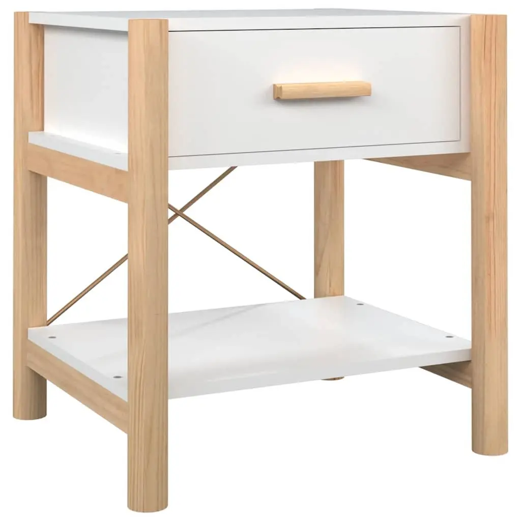 White Engineered Wood Nightstand Set of 2 Cabinet Storage Bedside Tables 42x38x45cm