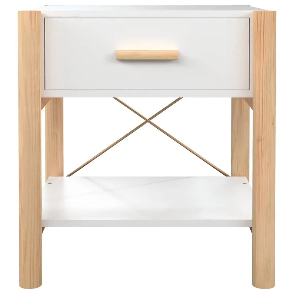 White Engineered Wood Nightstand Set of 2 Cabinet Storage Bedside Tables 42x38x45cm