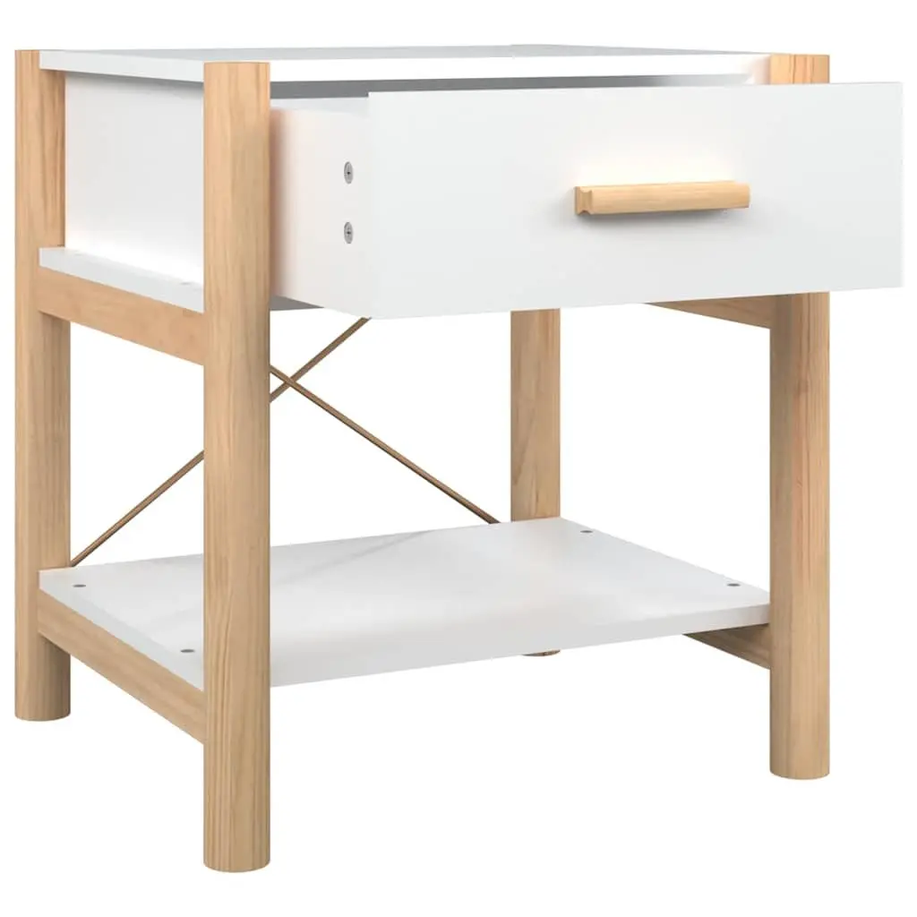 White Engineered Wood Nightstand Set of 2 Cabinet Storage Bedside Tables 42x38x45cm
