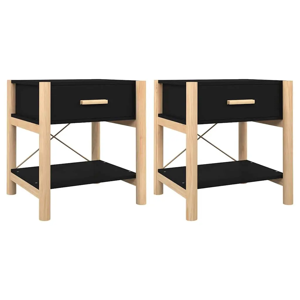 Bedside Tables Black 42x38x45 cm 2 Piece Storage Cabinet Engineered Wood Nightstand