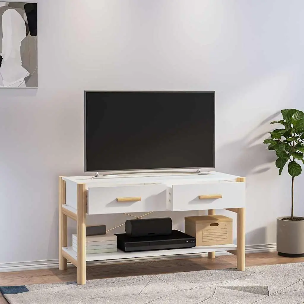 TV Cabinet White 82x38x45 cm Engineered Wood Storage Unit Stand Organiser