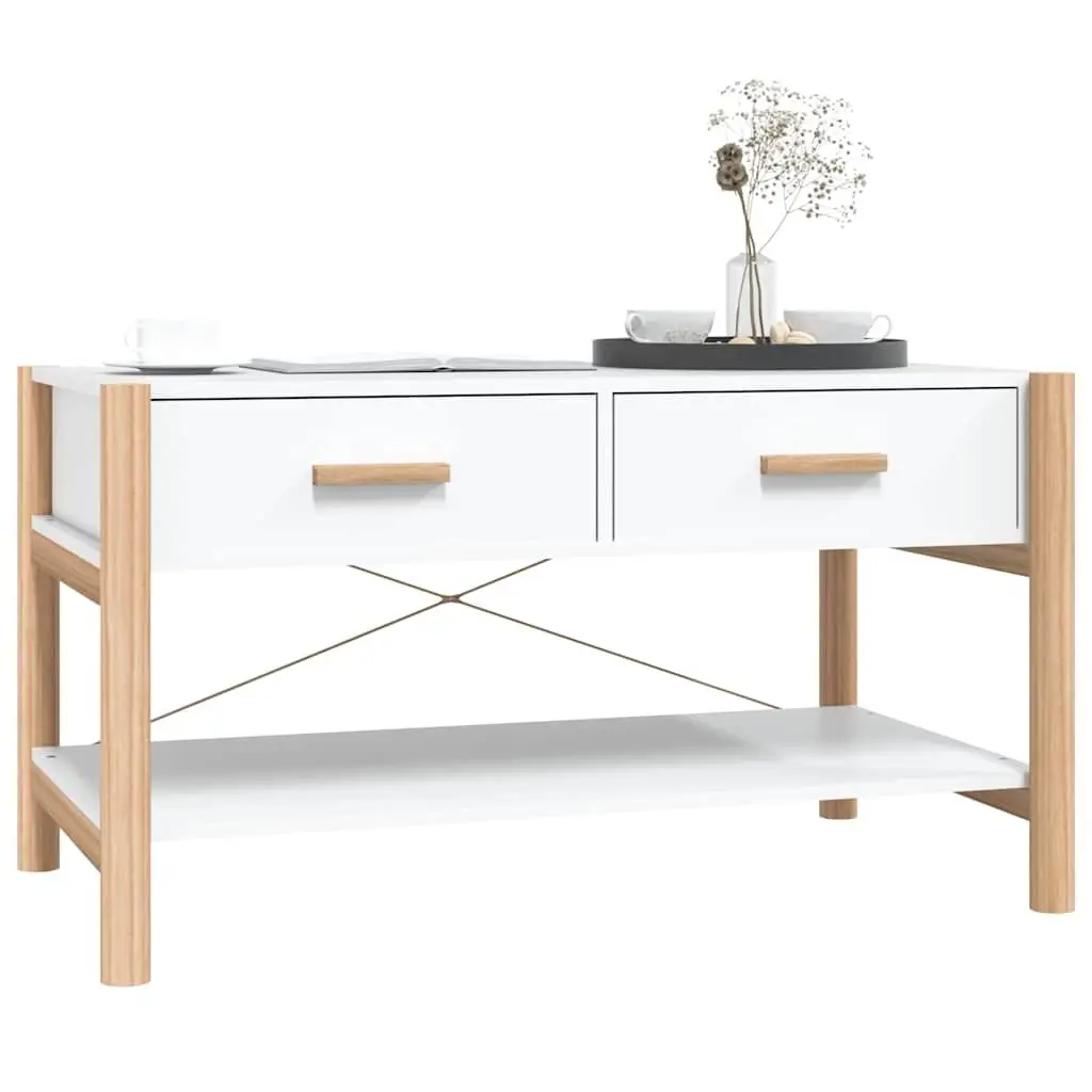 Coffee Table White Storage Side Table Engineered Wood Living Room Furniture
