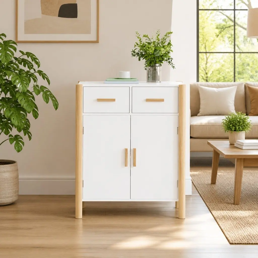 Sideboard White Engineered Wood Storage Cabinet 62x38x75cm
