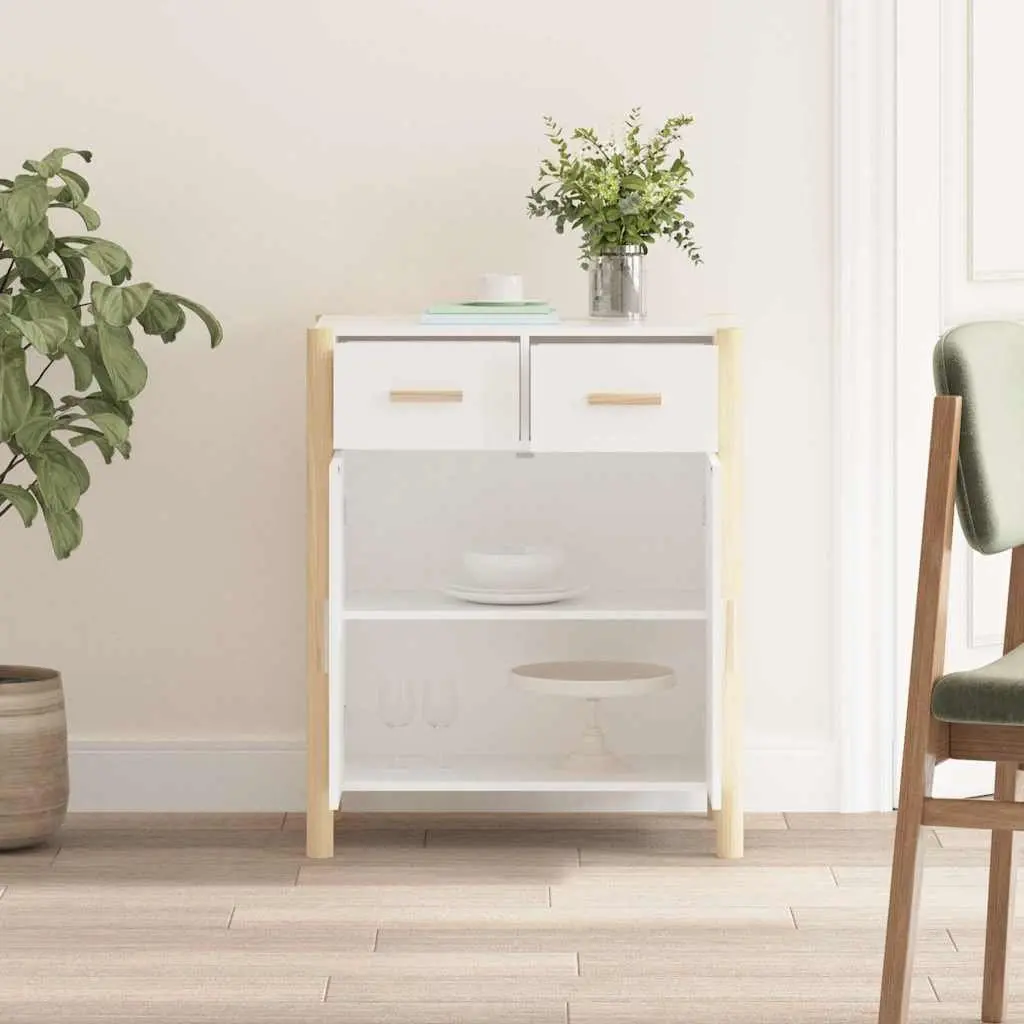 Sideboard White Engineered Wood Storage Cabinet 62x38x75cm