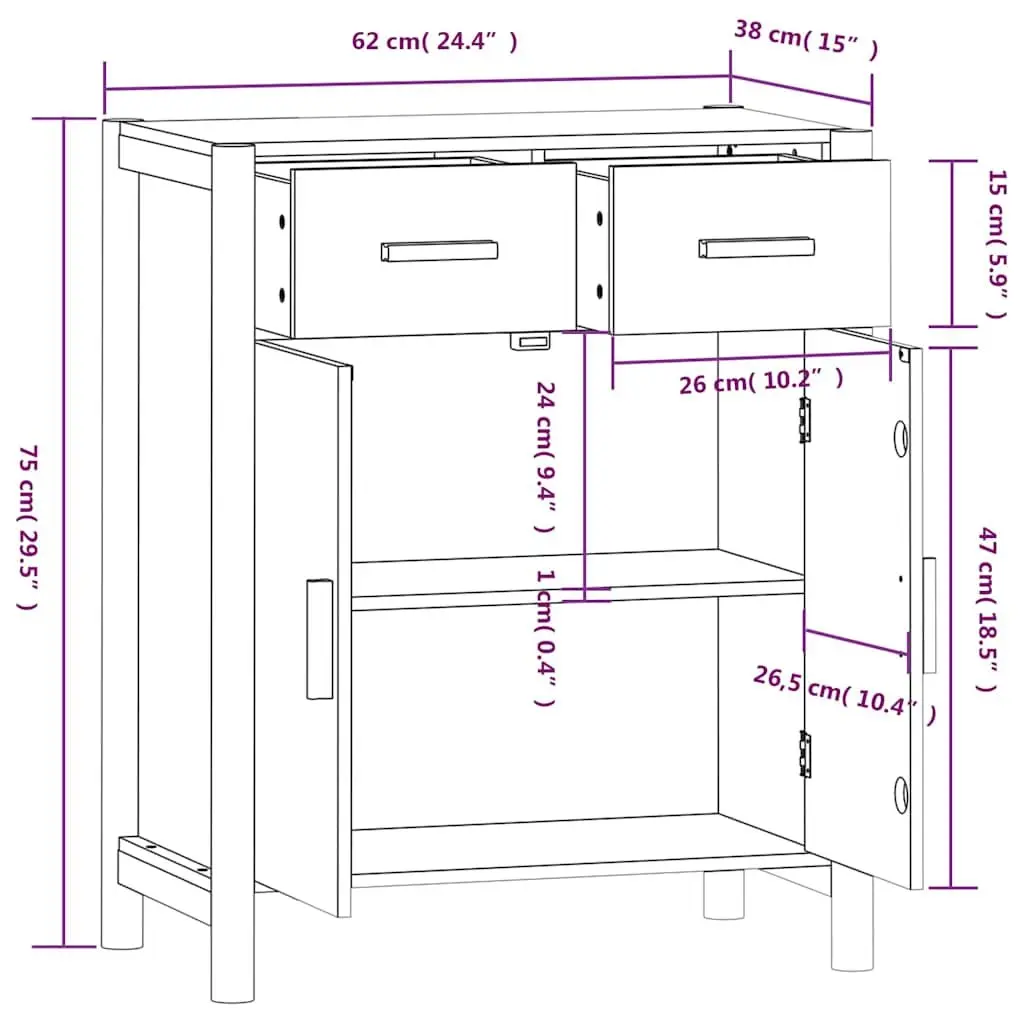 Sideboard White Engineered Wood Storage Cabinet 62x38x75cm